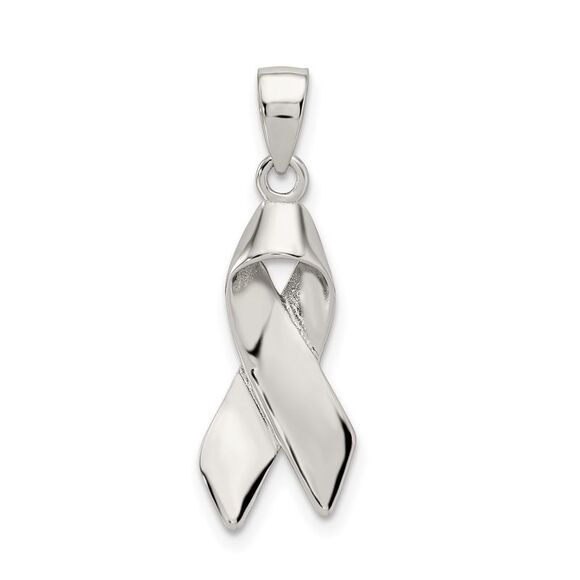 Sterling Silver Polished Cancer Awareness Ribbon Pendant - Picture 3 of 5